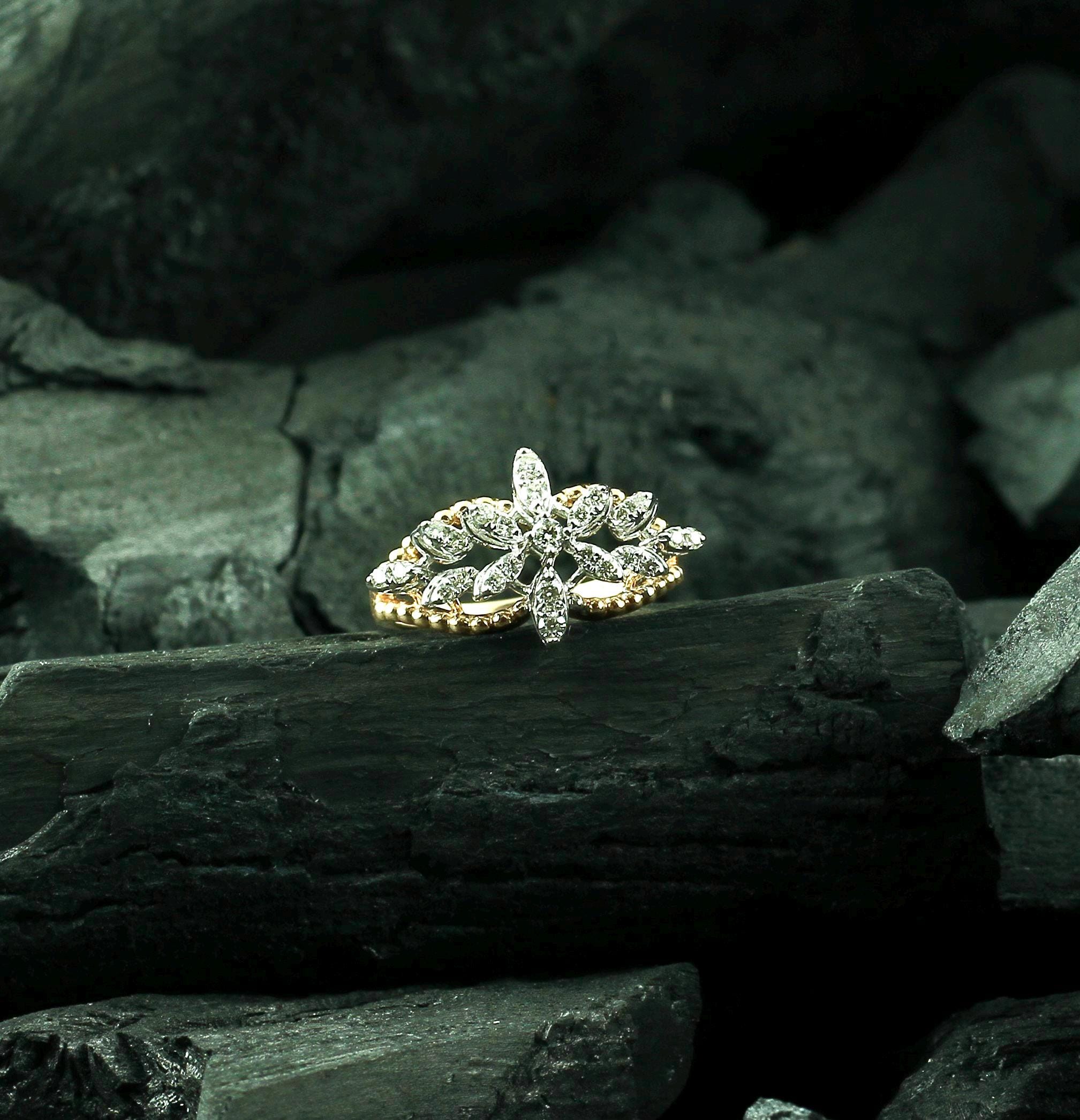 Sterling Silver Leaf Cluster Ring, Moissanite Floral Bridal Jewelry