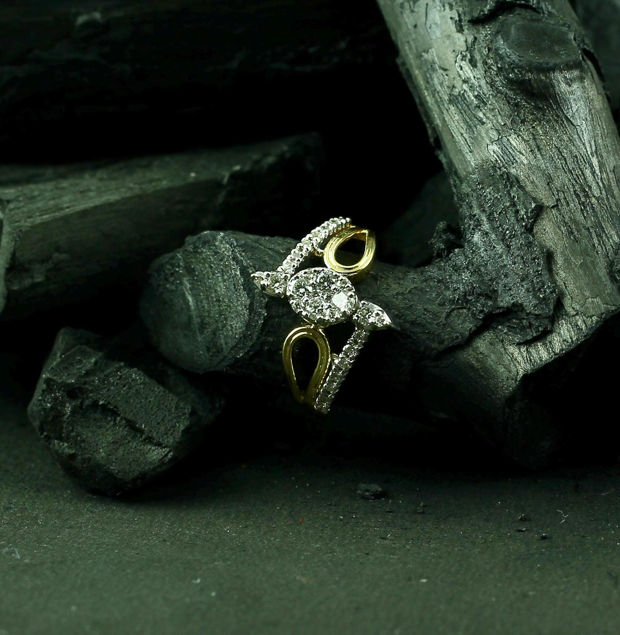 Moissanite Bypass Ring, Sterling Silver Floral Art Deco Anniversary Gift