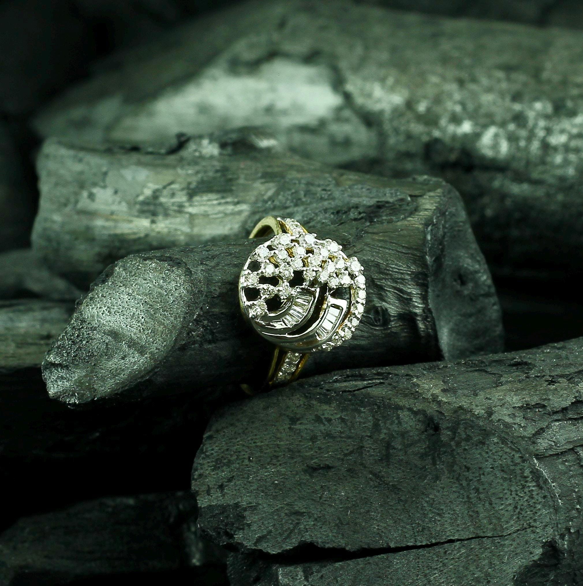 Moissanite Cluster Ring, Sterling Silver Art Deco Floral Anniversary Gift