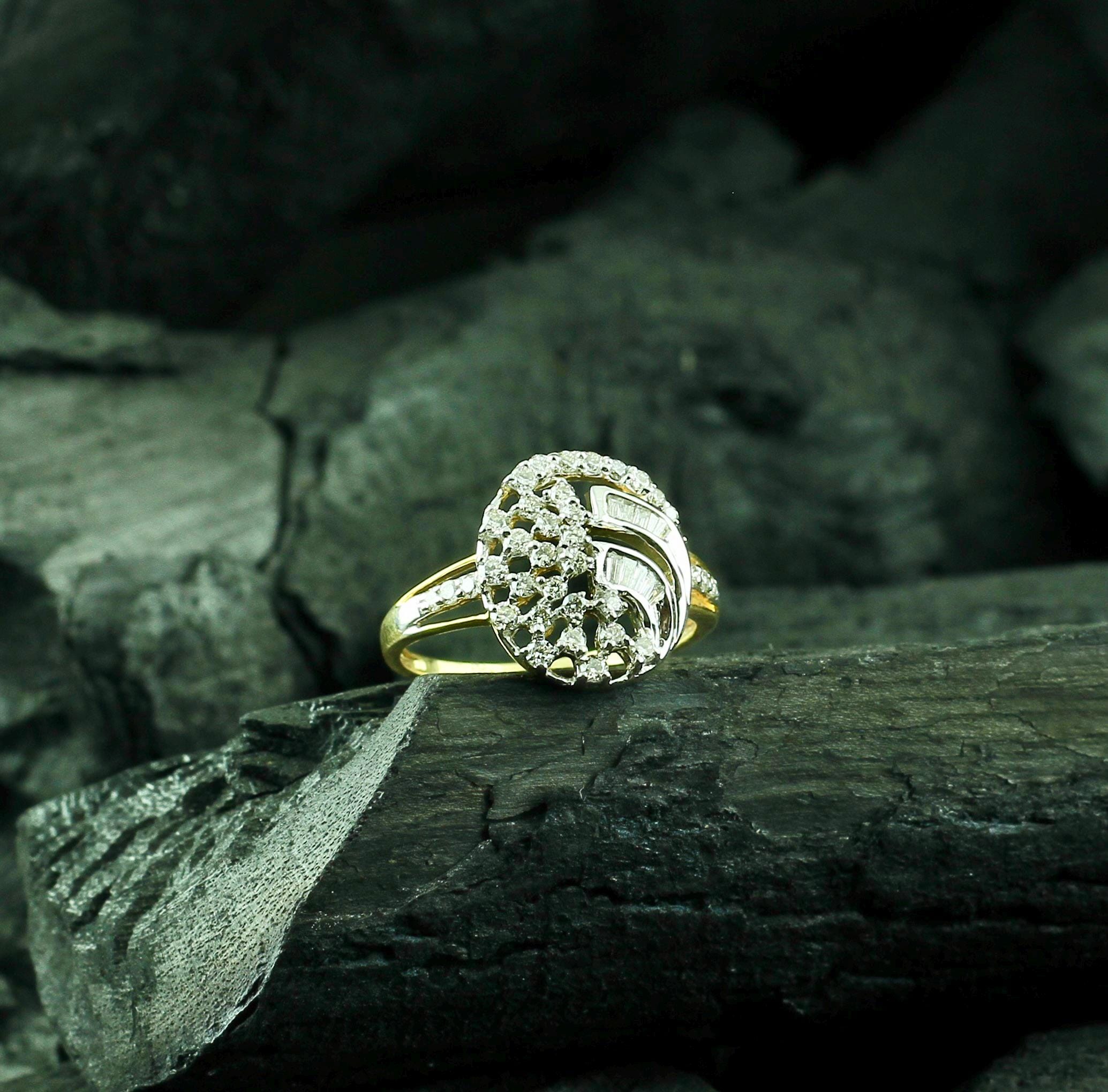 Moissanite Cluster Ring, Sterling Silver Art Deco Floral Anniversary Gift