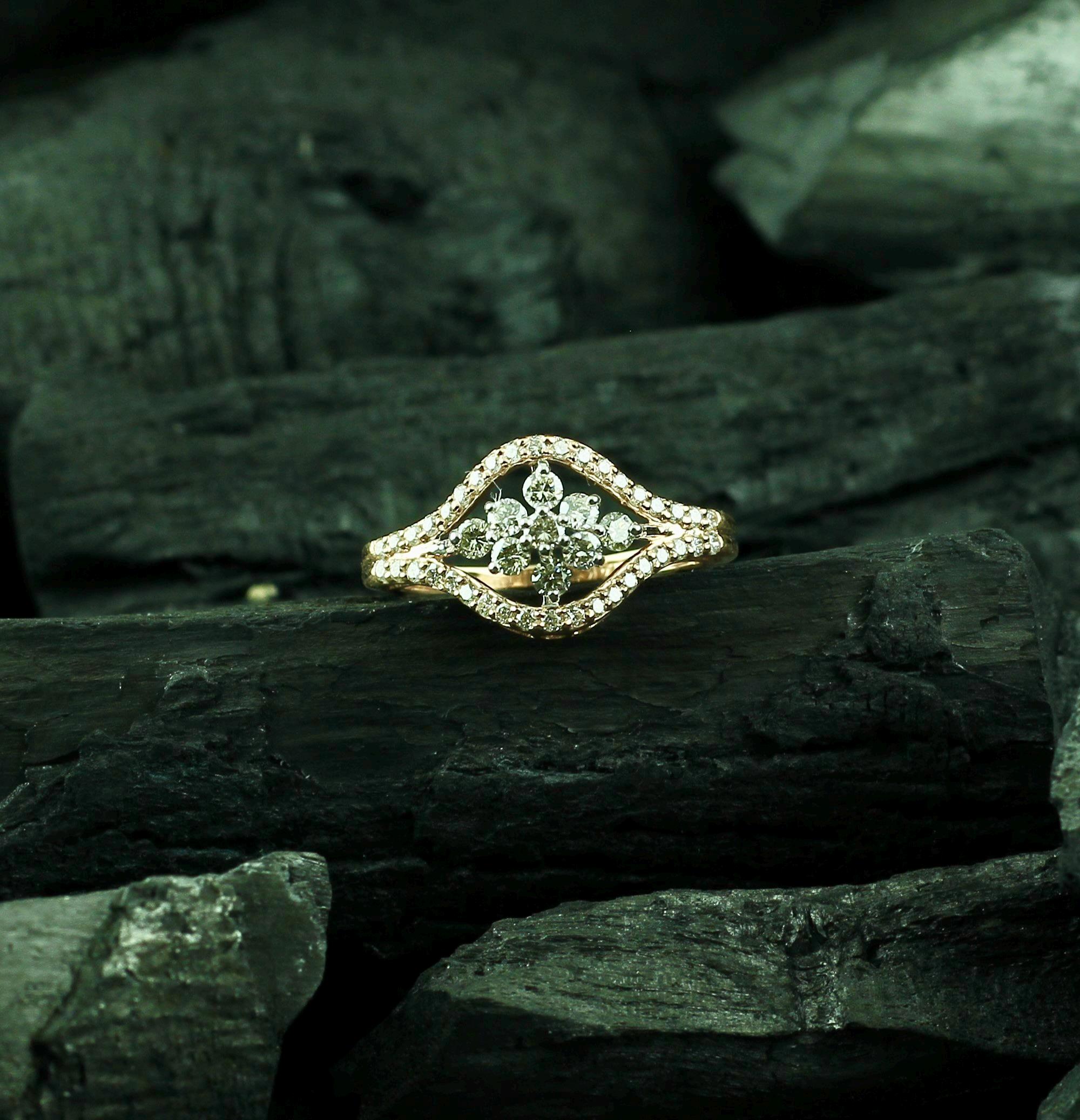 Art Deco Moissanite Flower Ring, Dainty Sterling Silver Bridal Ring