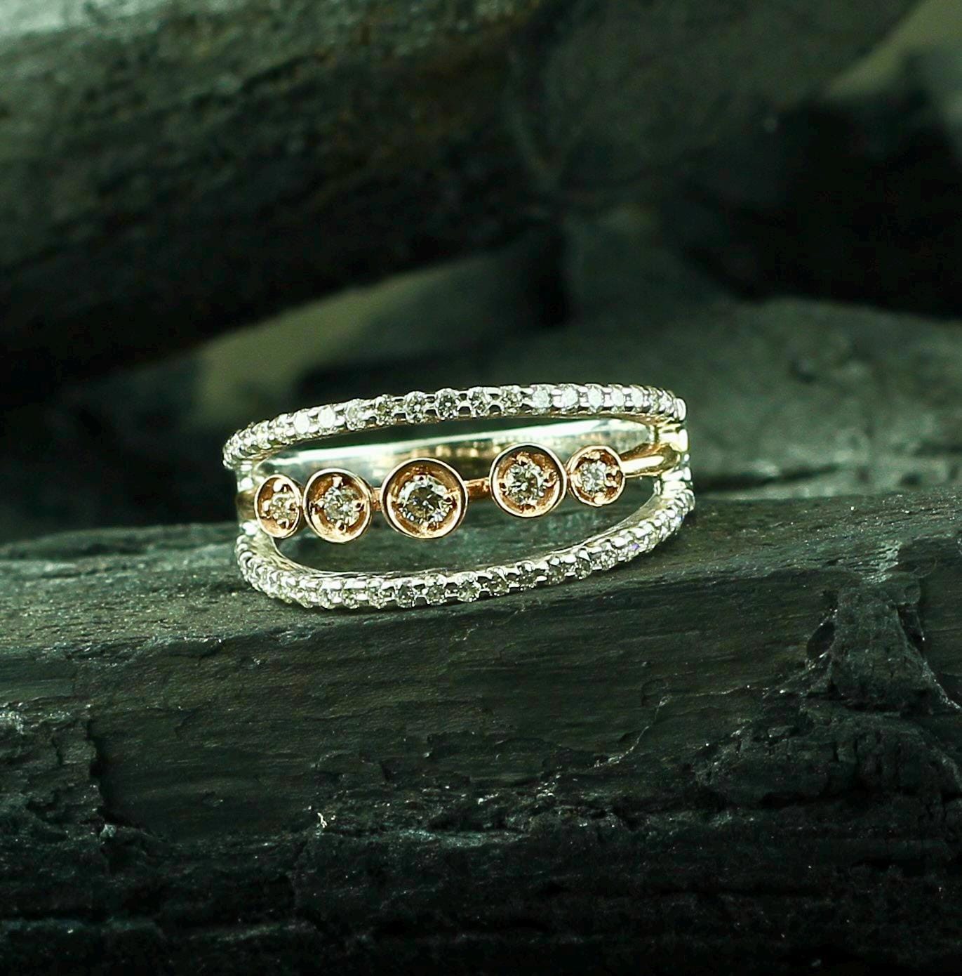 Sterling Silver Moissanite Band | Triple Row Dainty Ring