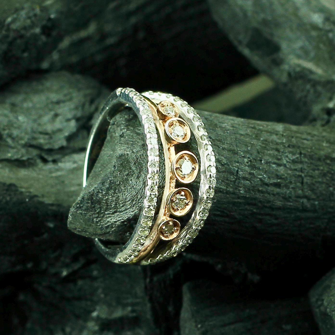 Sterling Silver Moissanite Band | Triple Row Dainty Ring