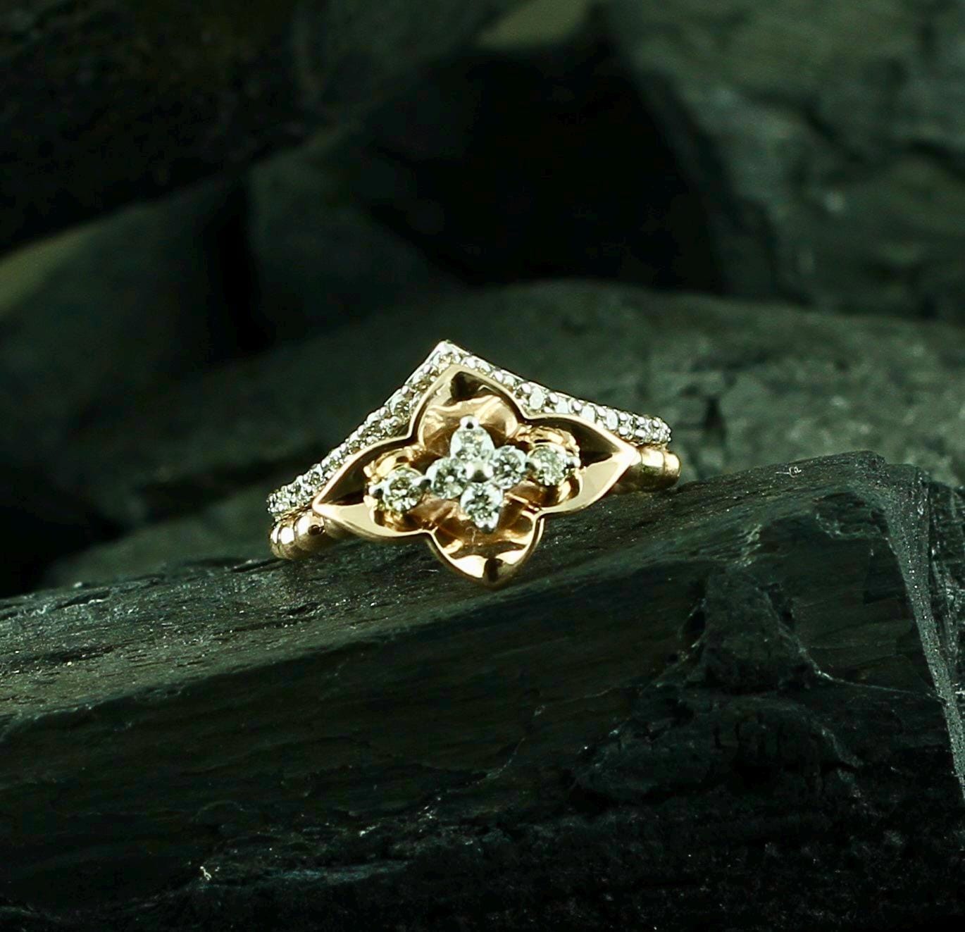 Floral Moissanite Sterling Silver Ring • Mixed Metal Accent Band