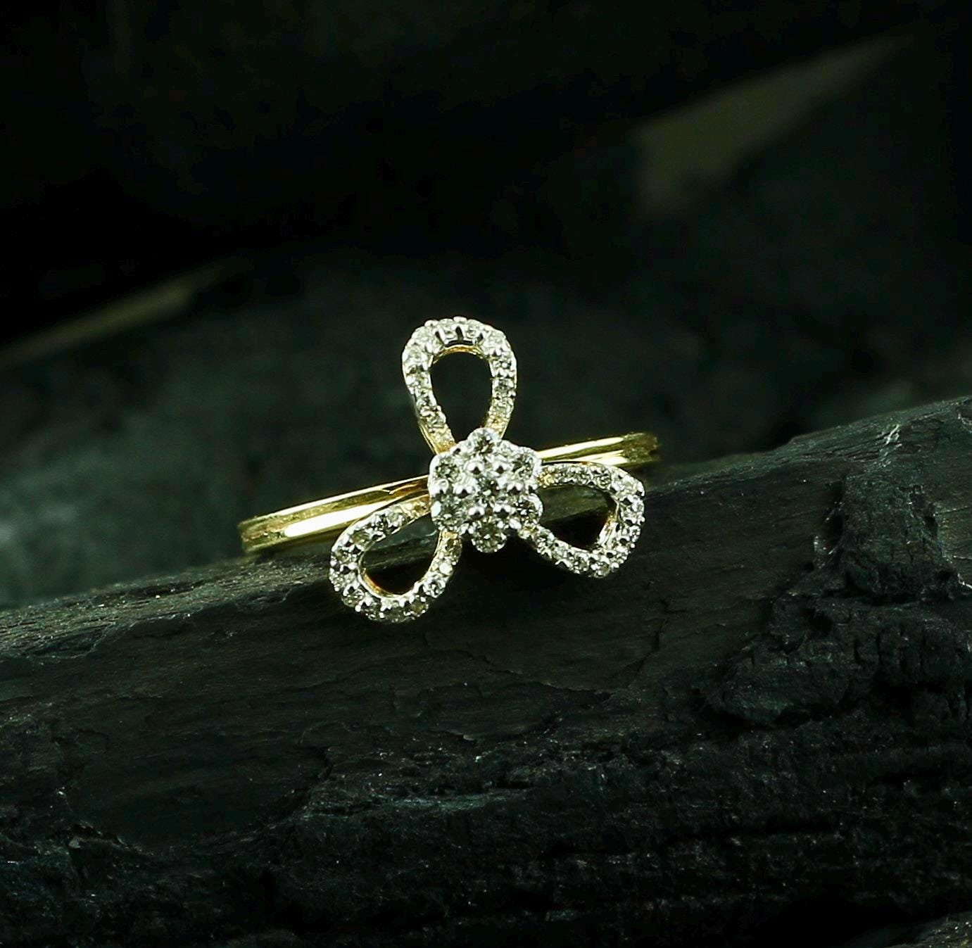 Moissanite Flower Ring • Sterling Silver Bow Knot Anniversary Gift