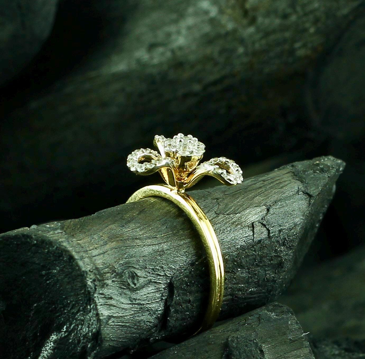 Moissanite Flower Ring • Sterling Silver Bow Knot Anniversary Gift