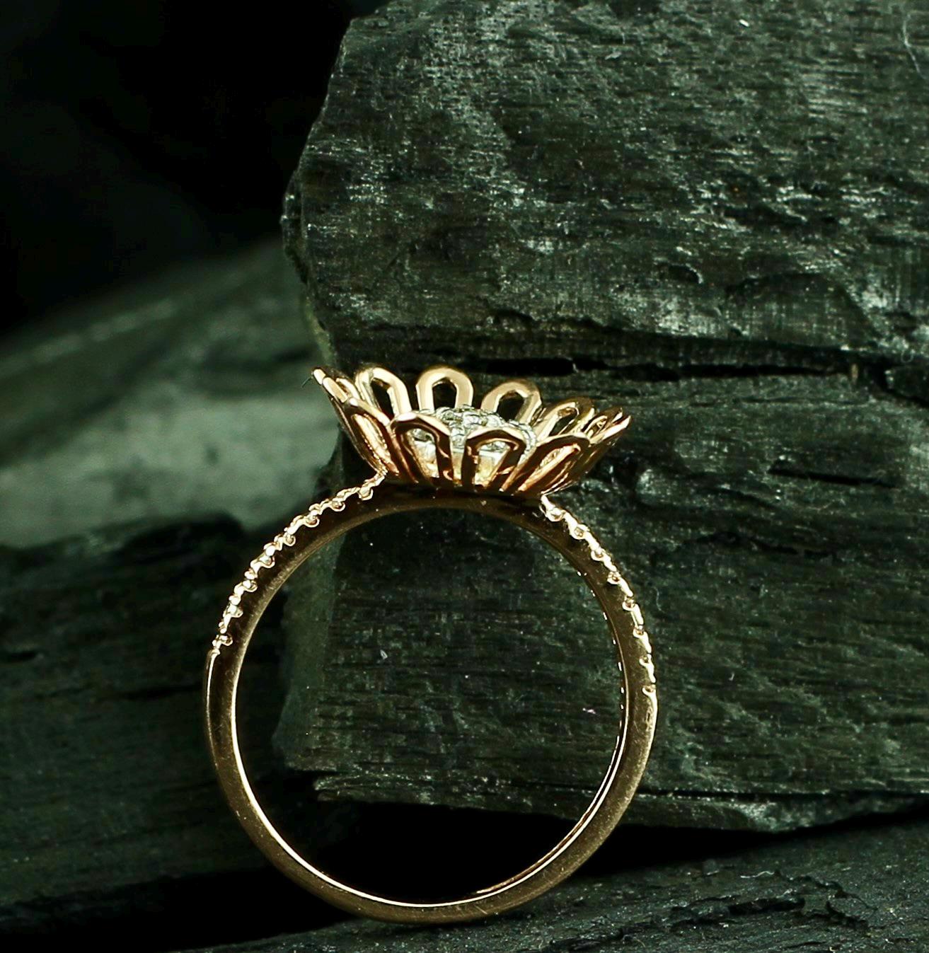 Sunflower Moissanite Ring • Sterling Silver Floral Pavé Band