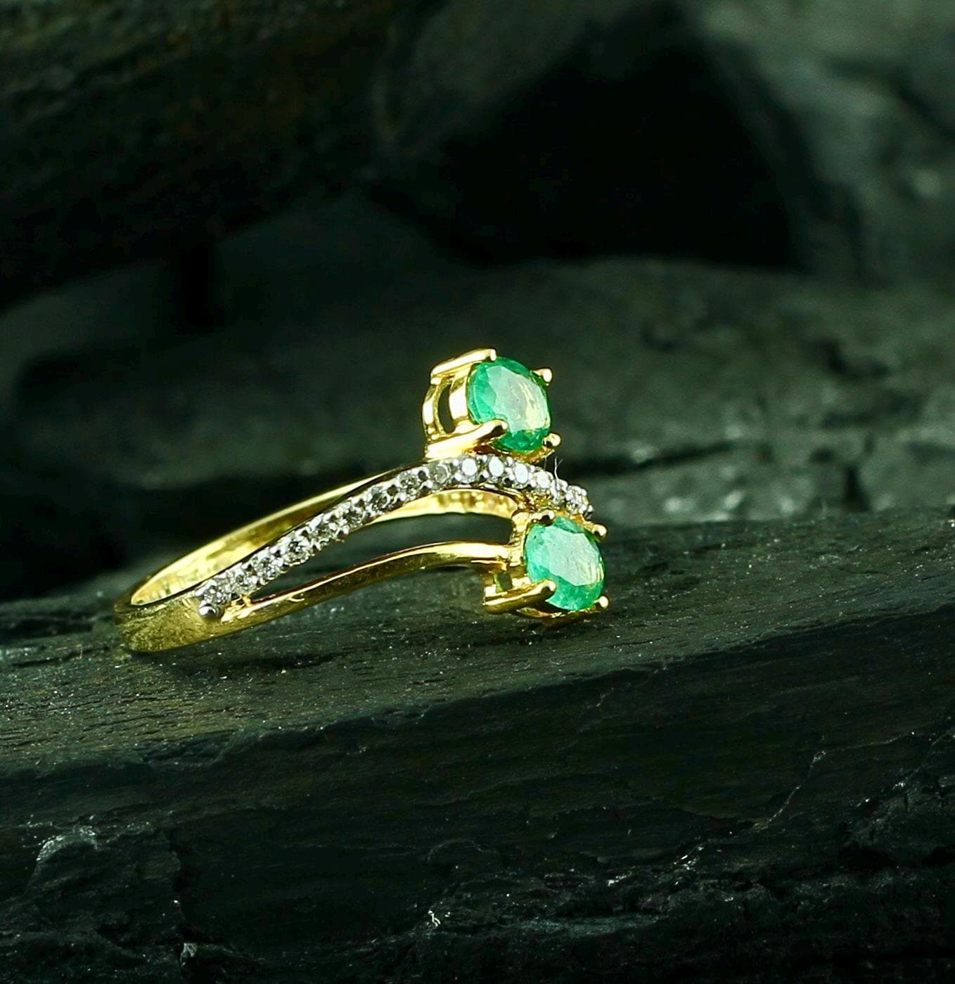 Emerald Bypass Ring • Sterling Silver Moissanite Pavé Flower