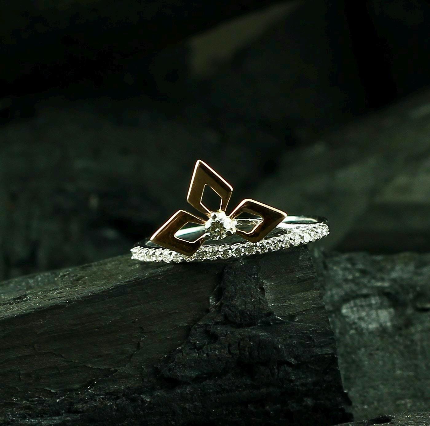Moissanite Flower Ring • Sterling Silver Petal Crown, Anniversary Gift