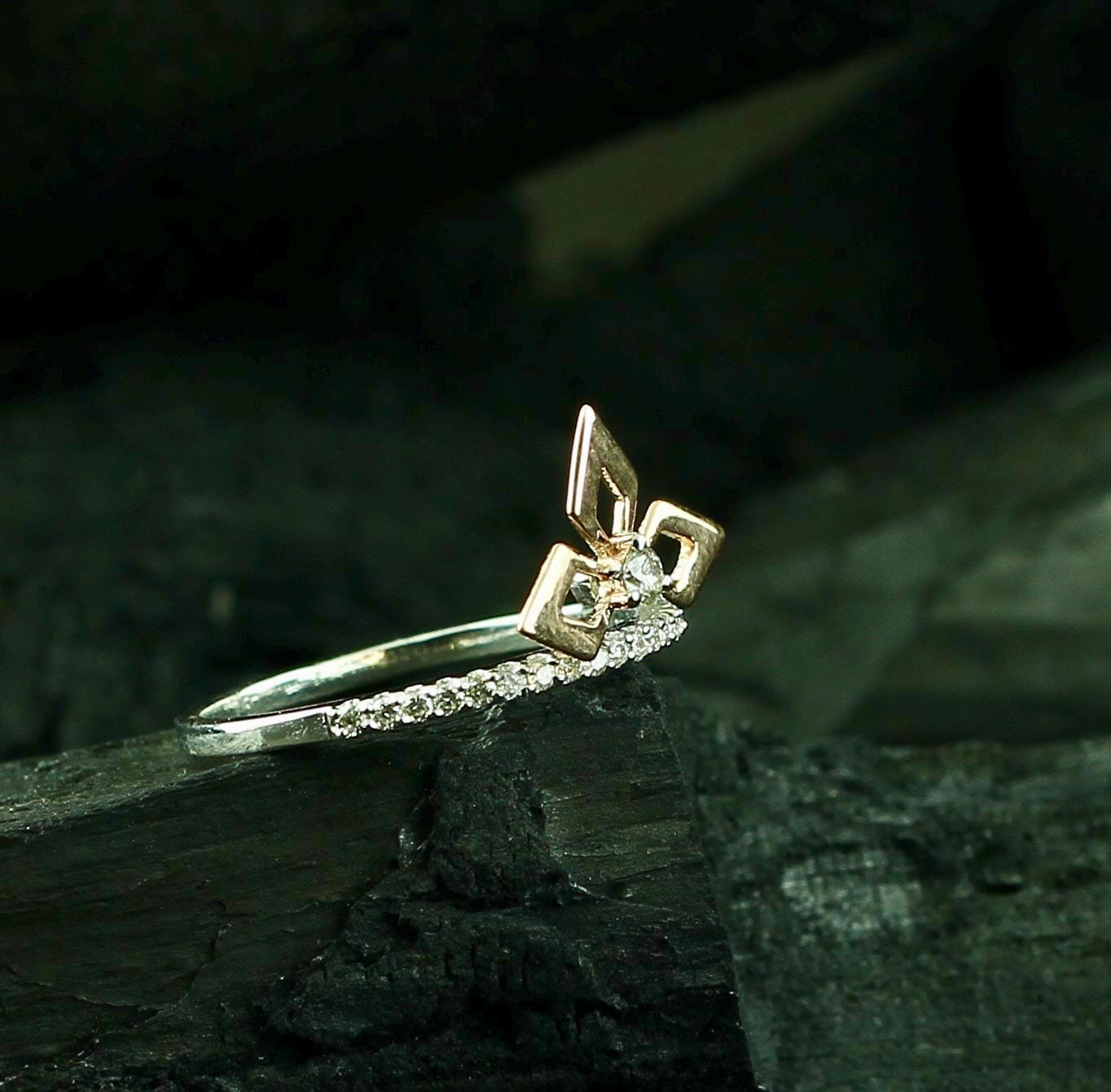 Moissanite Flower Ring • Sterling Silver Petal Crown, Anniversary Gift