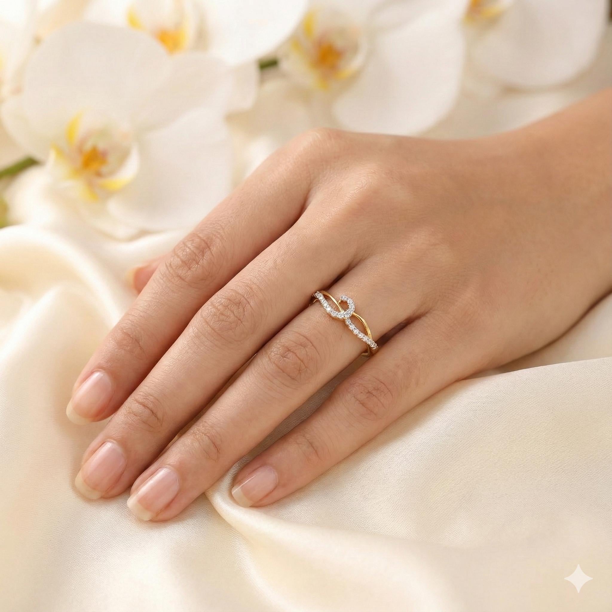 Moissanite Sterling Silver Ring • Dainty Leaf Twisted Band, Anniversary Gift
