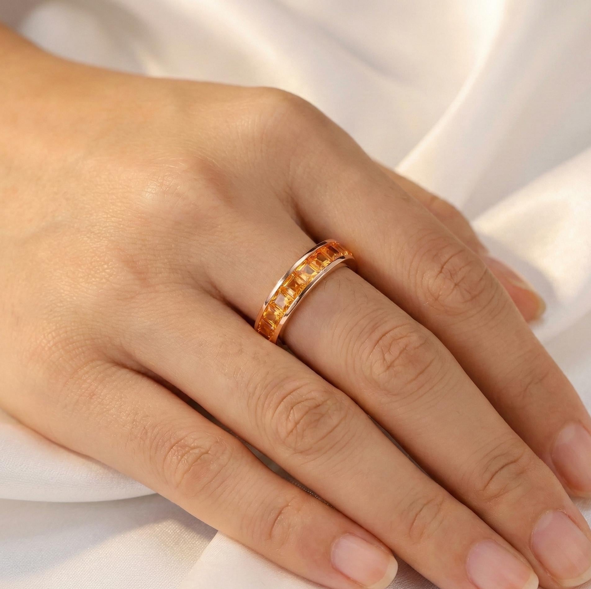 Citrine Half Eternity Band, 925 Sterling Silver Princess Cut Ring