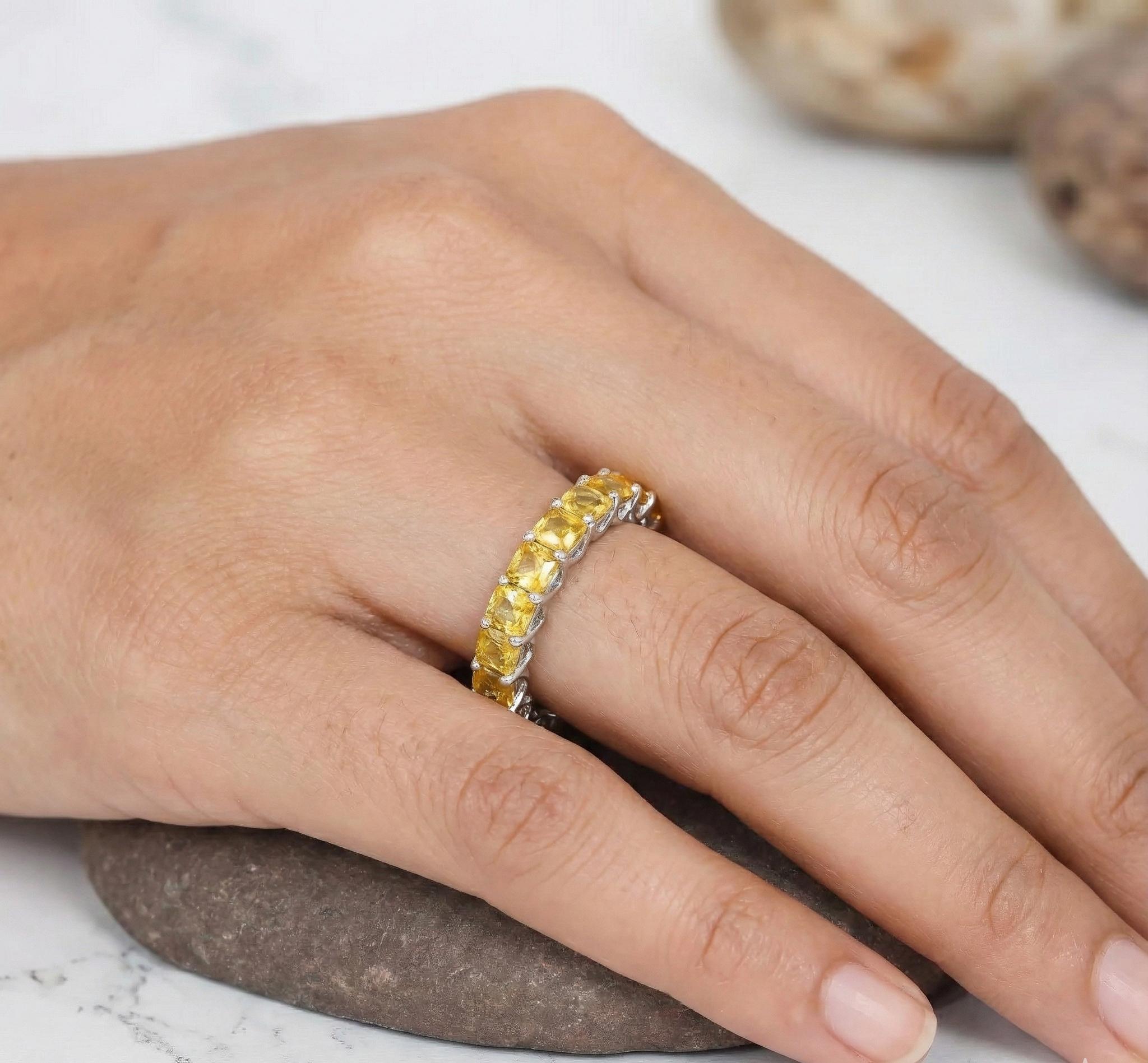Citrine Full Eternity Band, 925 Sterling Silver Princess Cut Ring