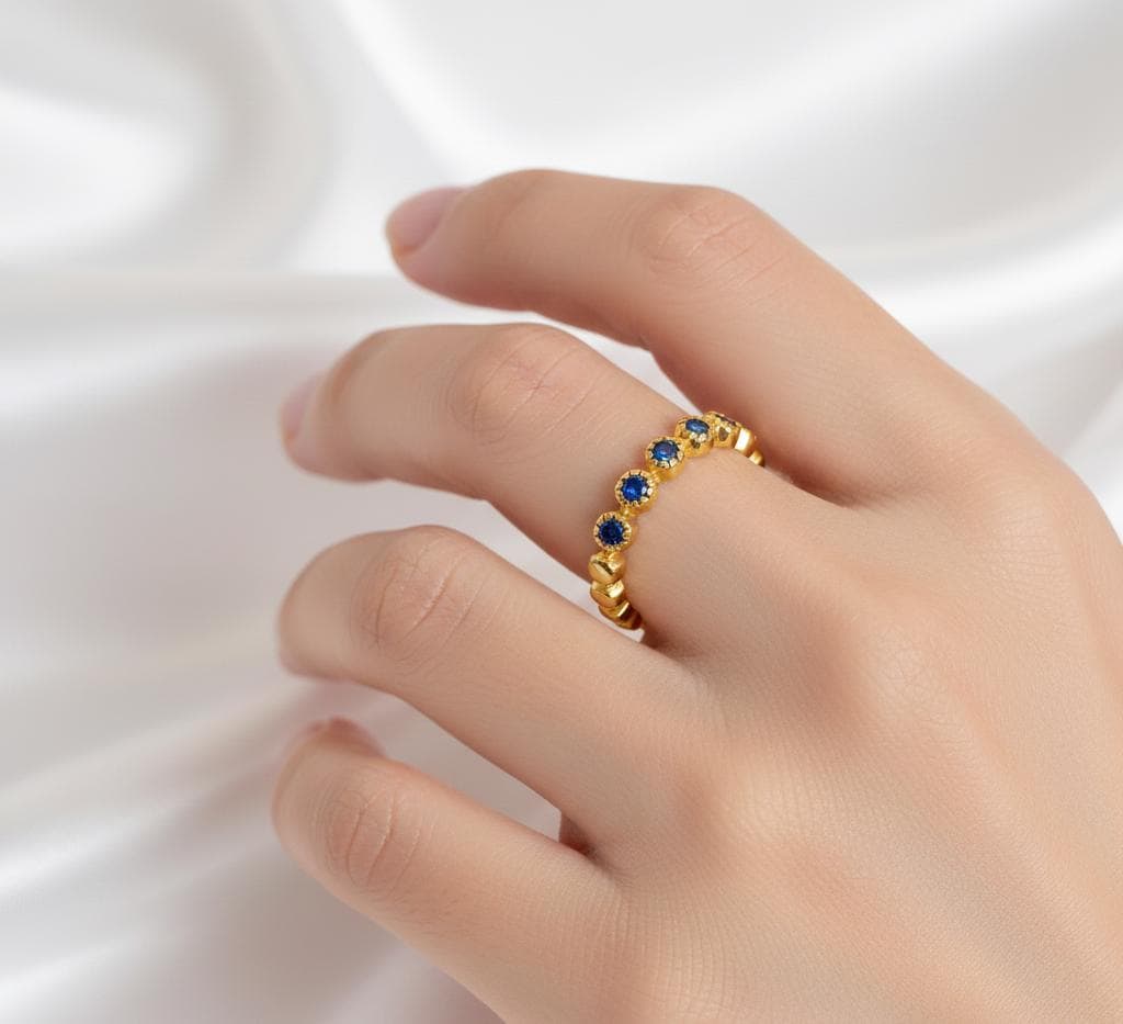 Blue Sapphire Sterling Silver Wedding Band, Dainty Stackable Ring