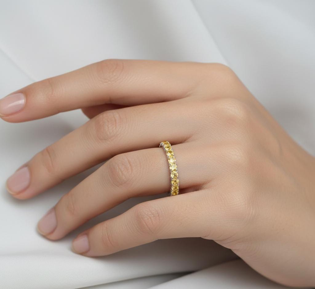 Citrine Eternity Band, 925 Sterling Silver Anniversary Ring