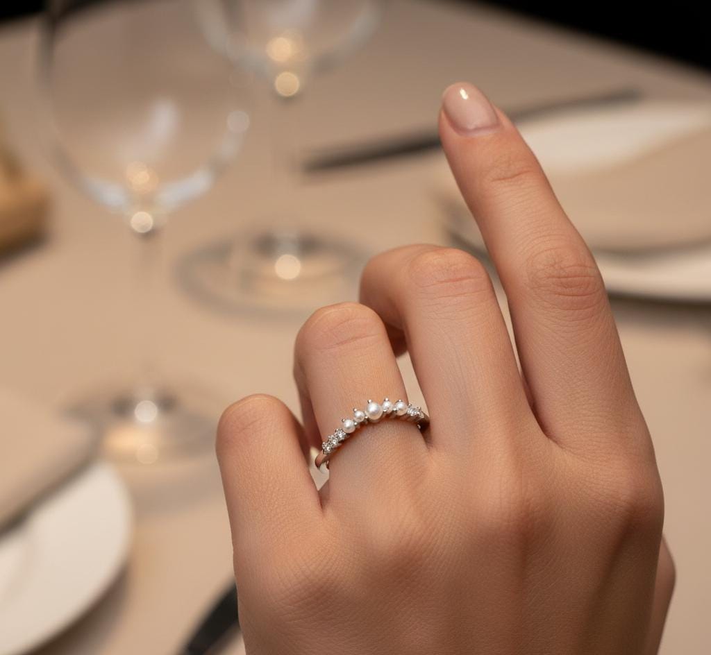 Curved Pearl Moissanite Wedding Band, 925 Sterling Silver Anniversary Gift