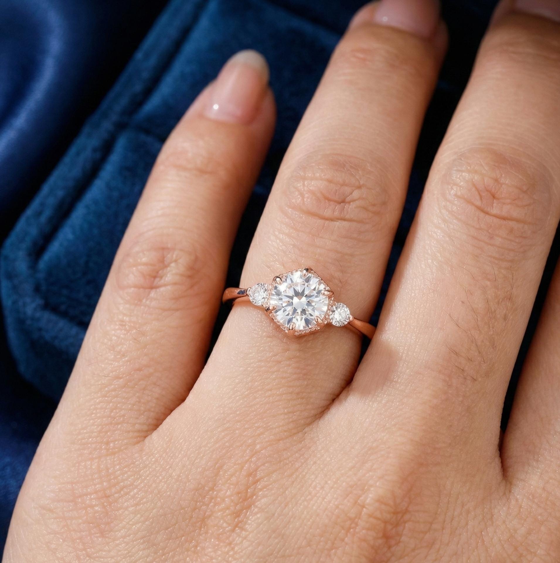 Moissanite Engagement Ring: 925 Sterling Silver, Hexagon Halo, Vintage Solitaire