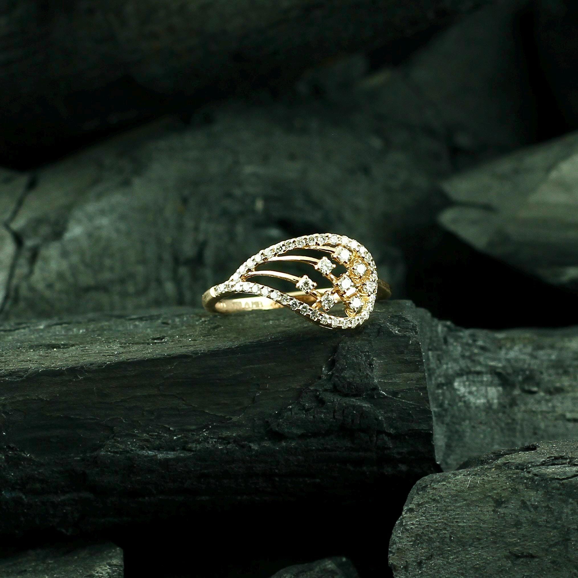 Leaf Moissanite Ring, Sterling Silver Paisley Pave Set
