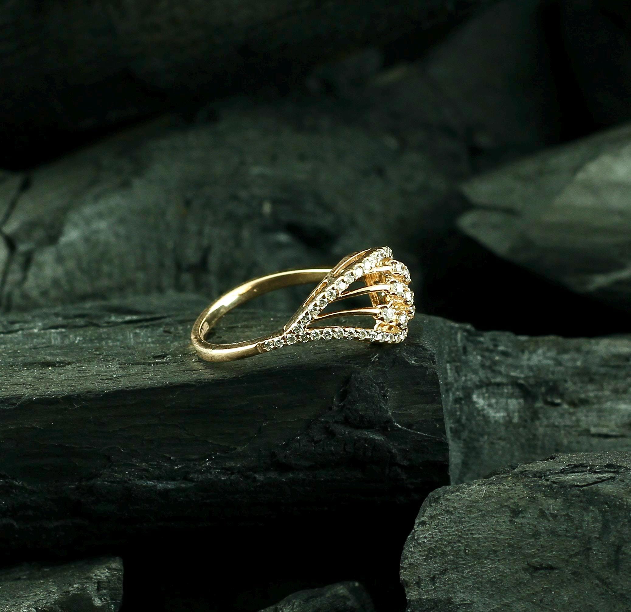 Leaf Moissanite Ring, Sterling Silver Paisley Pave Set