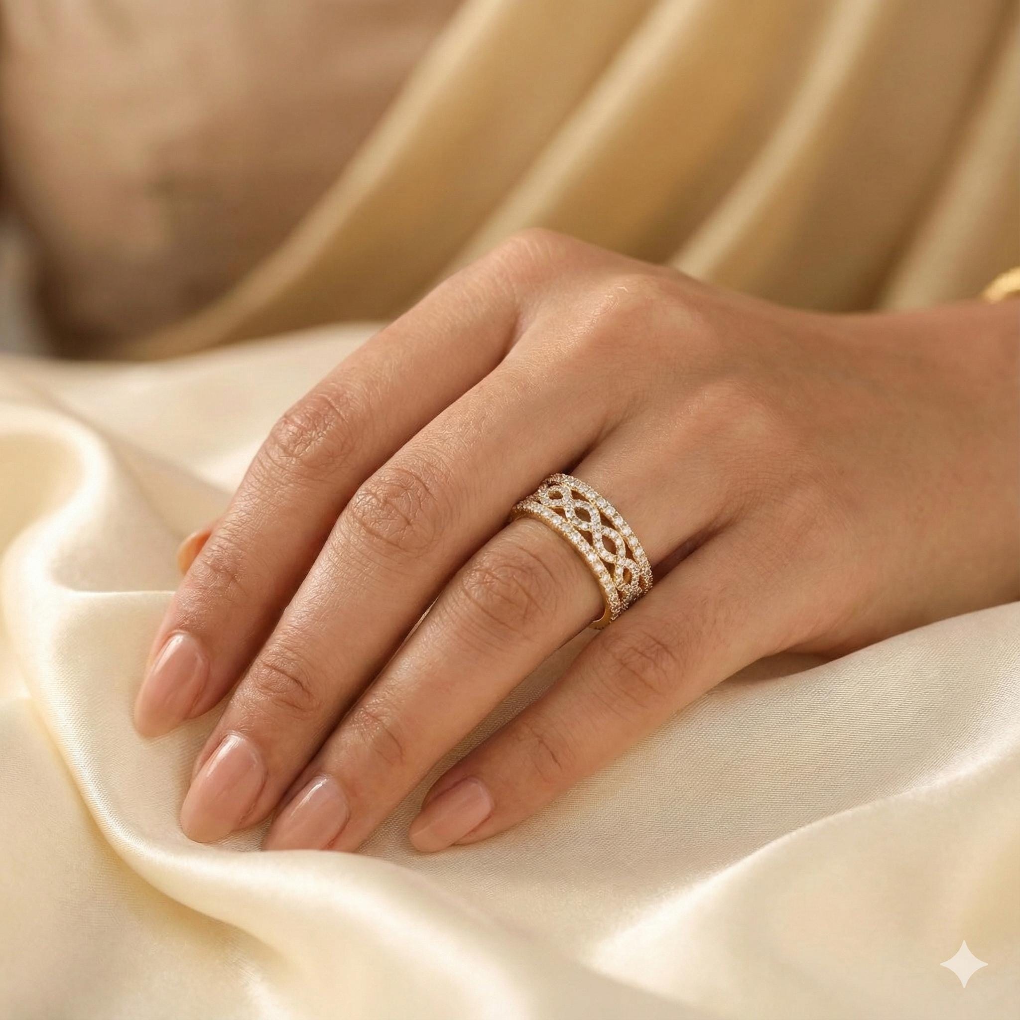 Moissanite Eternity Band, Sterling Silver Pave Anniversary Ring