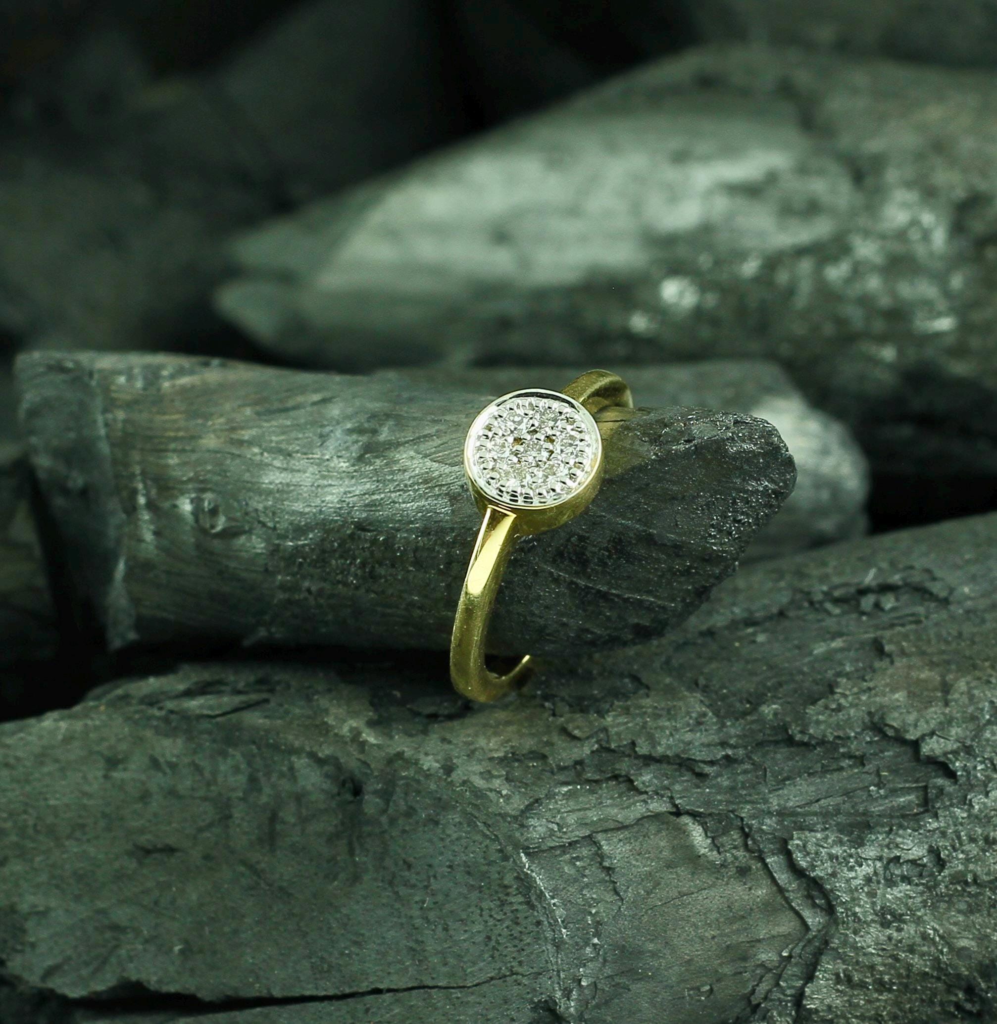 Dainty Moissanite Sterling Silver Disk Ring, Pave Set Eternity