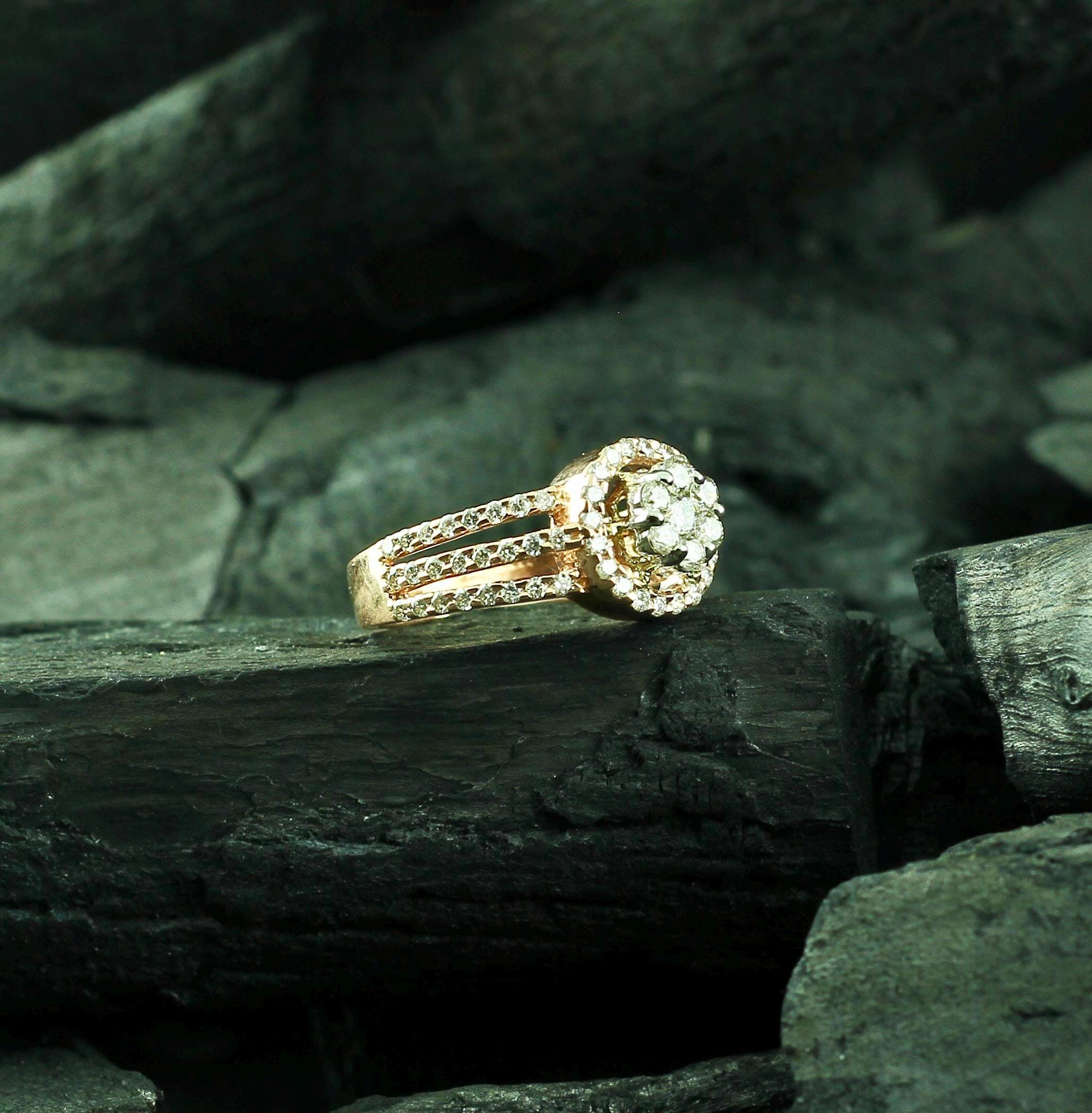 Halo Moissanite Engagement Ring, Sterling Silver 3 Row Pave Band