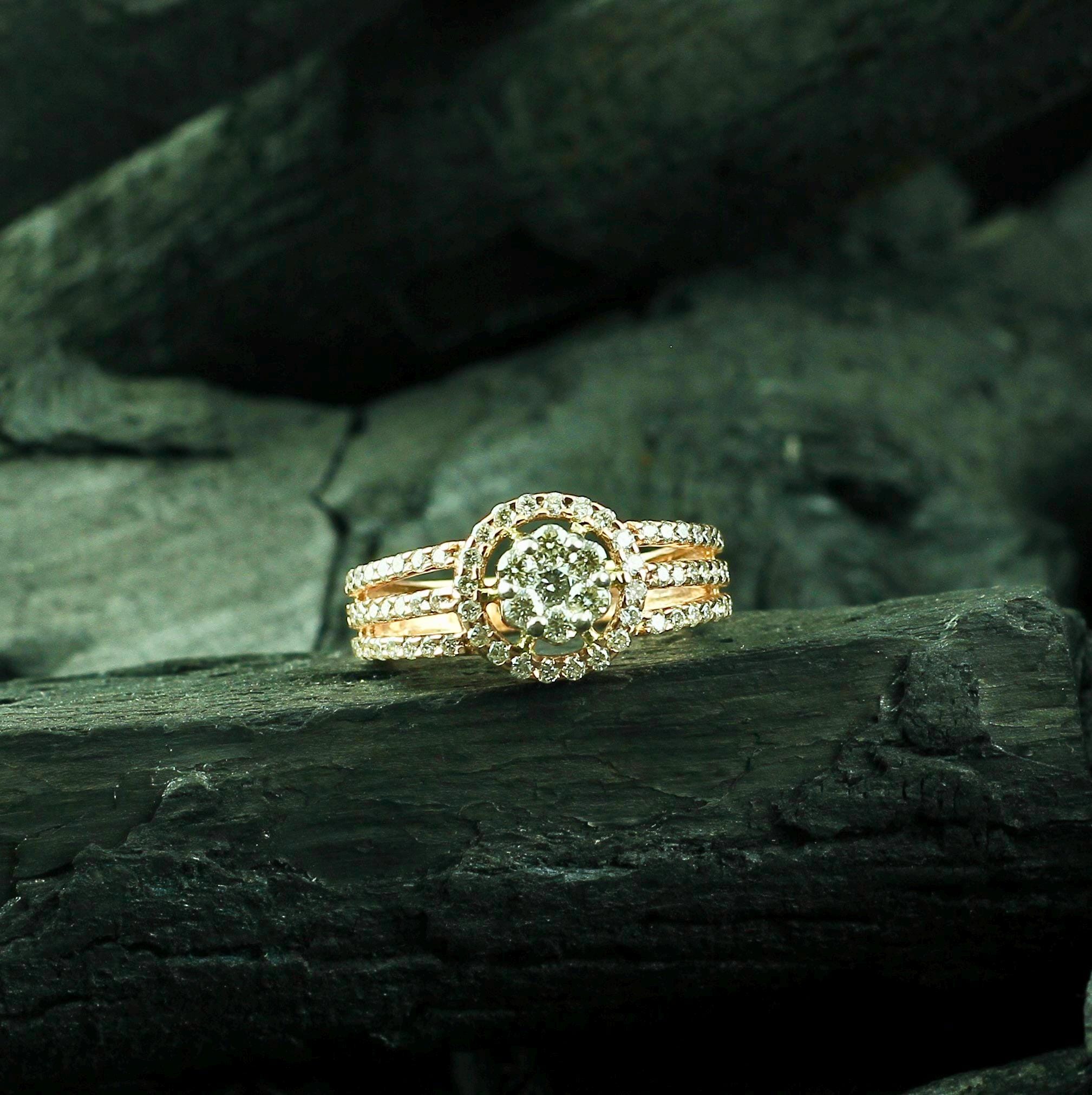 Halo Moissanite Engagement Ring, Sterling Silver 3 Row Pave Band