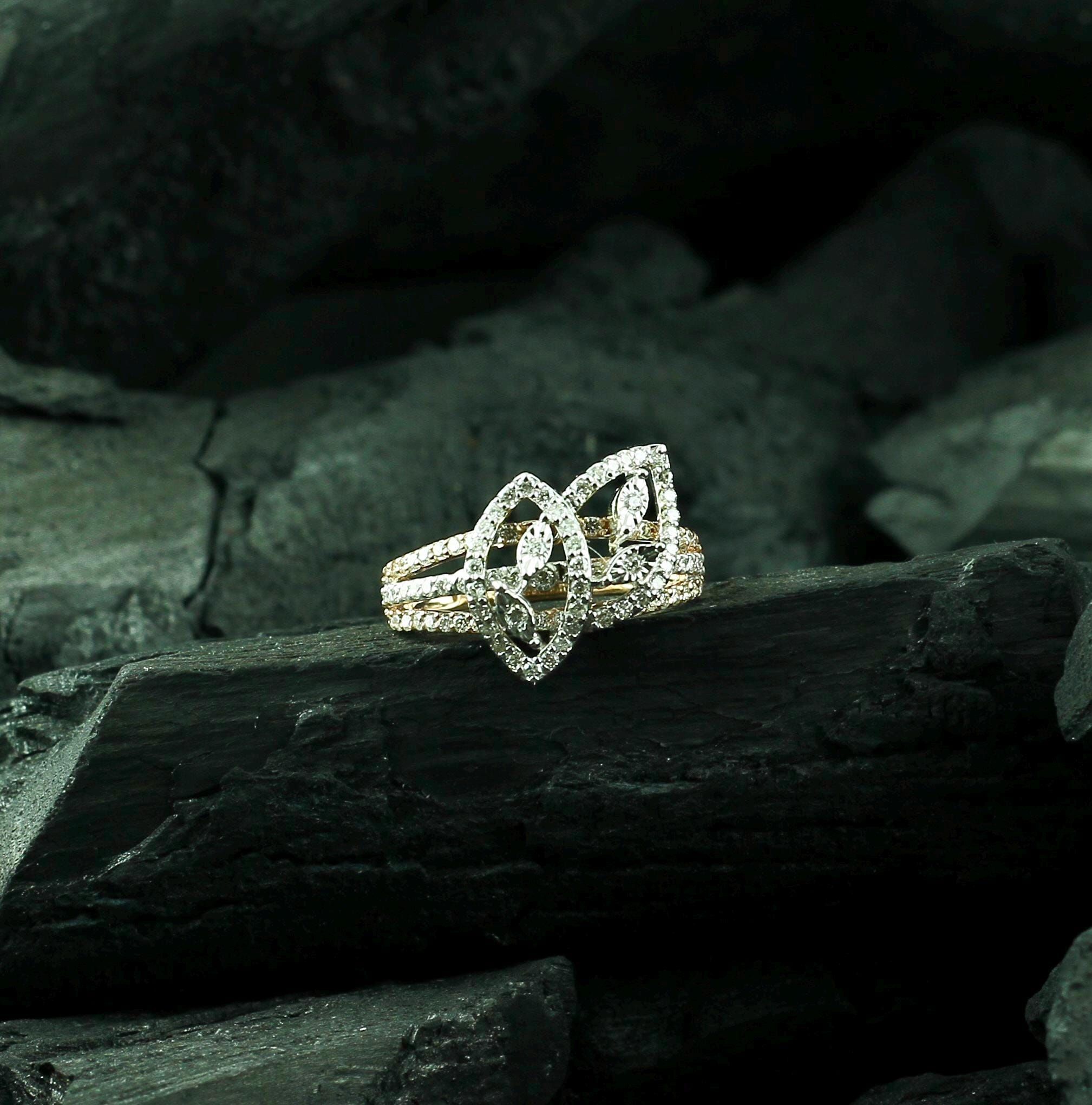 Moissanite Leaf Ring, Sterling Silver Floral Bridal Dainty Cocktail Handmade Artisan Ring