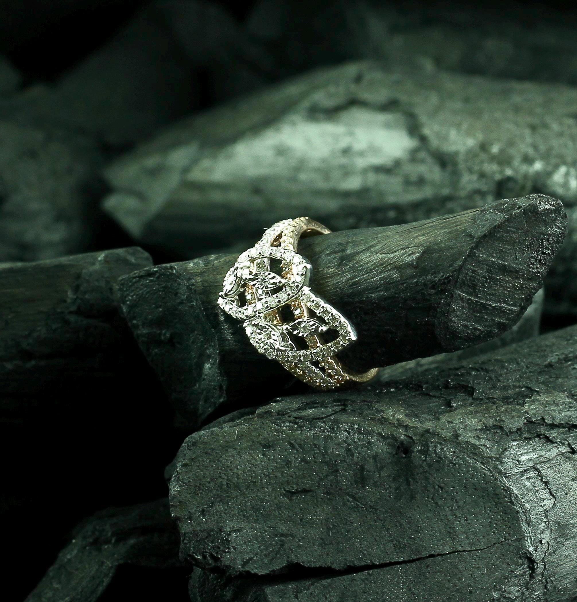 Moissanite Leaf Ring, Sterling Silver Floral Bridal Dainty Cocktail Handmade Artisan Ring