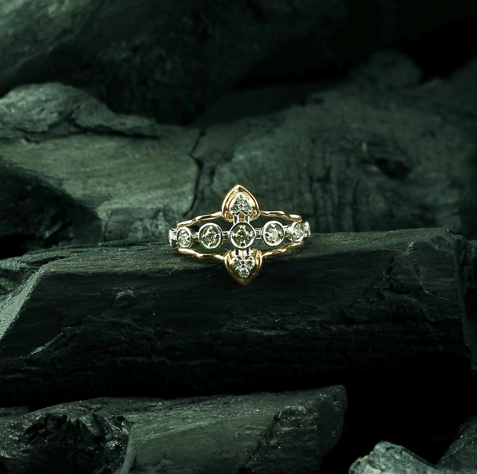 Art Deco Moissanite Sterling Silver Ring, Floral Anniversary Gift