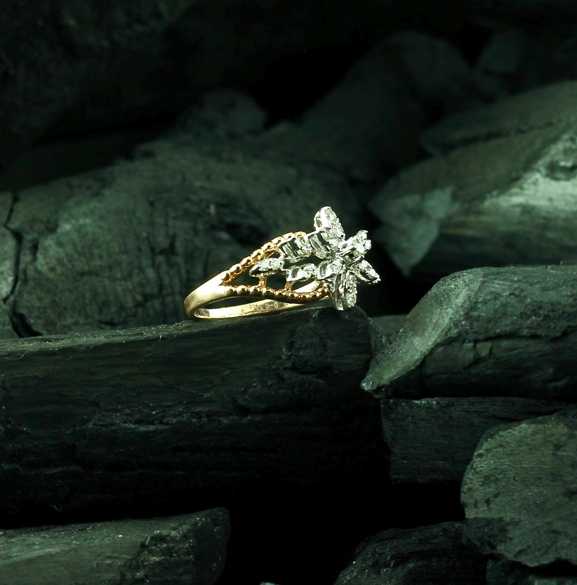 Sterling Silver Leaf Cluster Ring, Moissanite Floral Bridal Jewelry