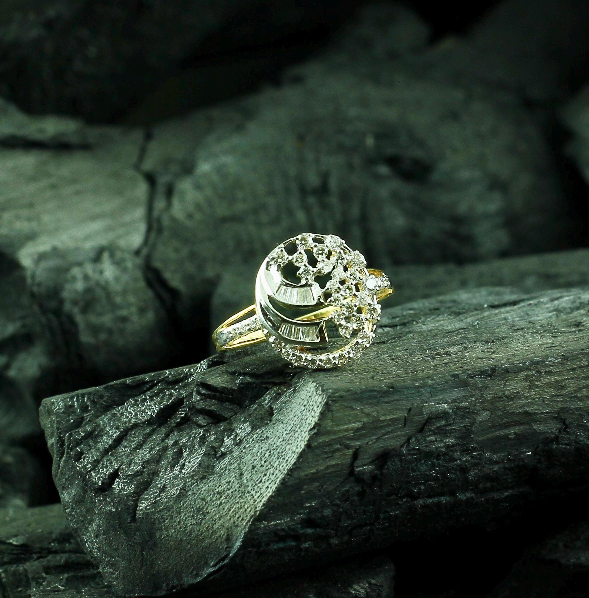 Moissanite Cluster Ring, Sterling Silver Art Deco Floral Anniversary Gift