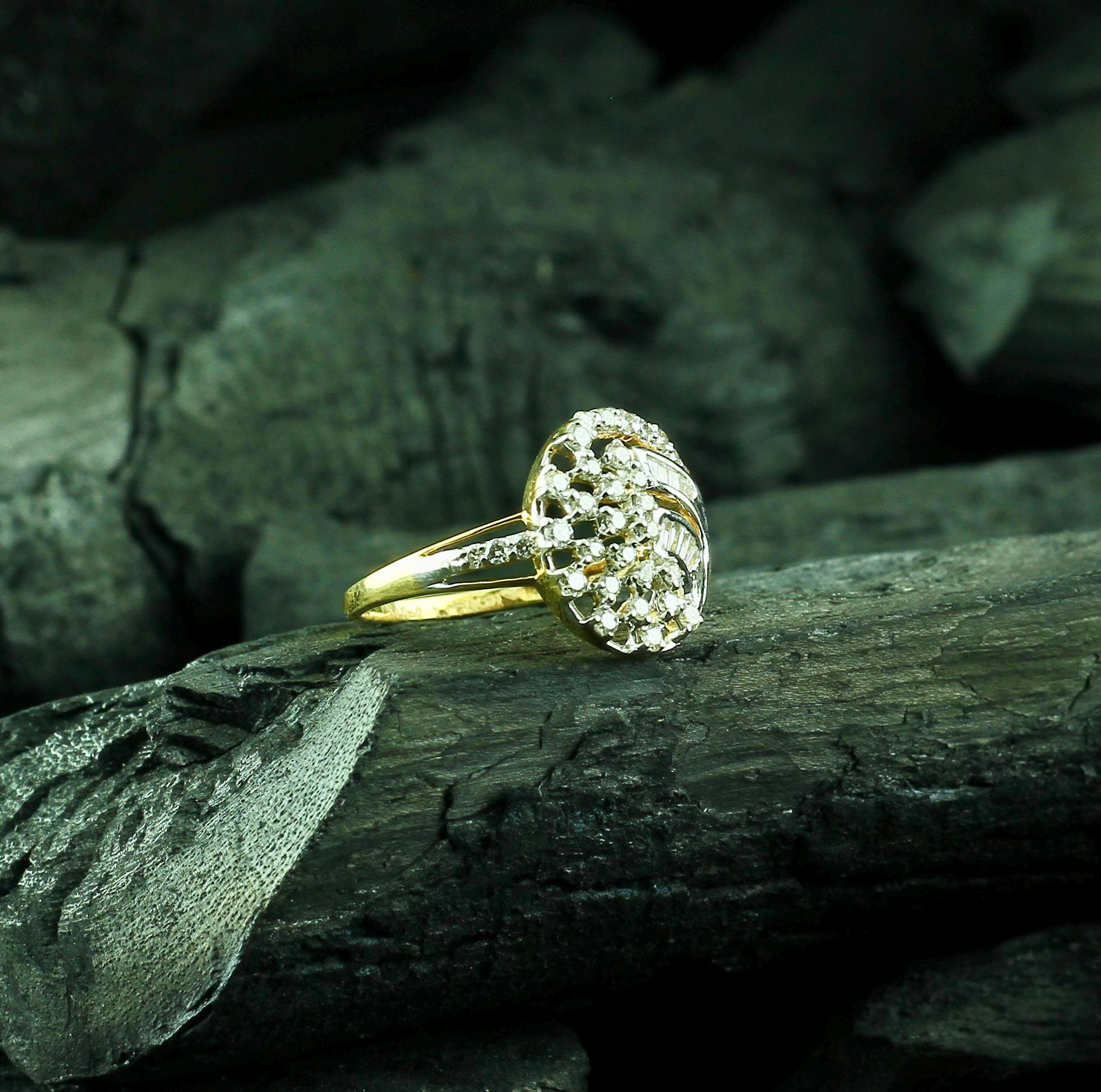 Moissanite Cluster Ring, Sterling Silver Art Deco Floral Anniversary Gift