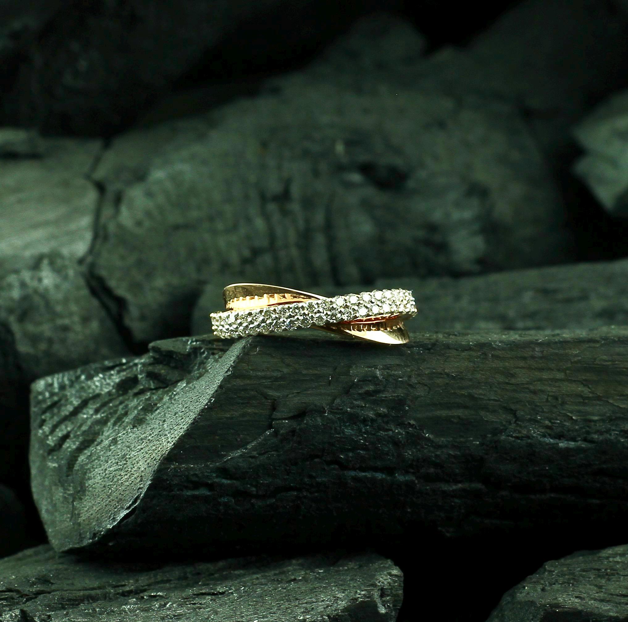 Moissanite Twisted Ring, Sterling Silver Pave Crossover Statement Handmade Band