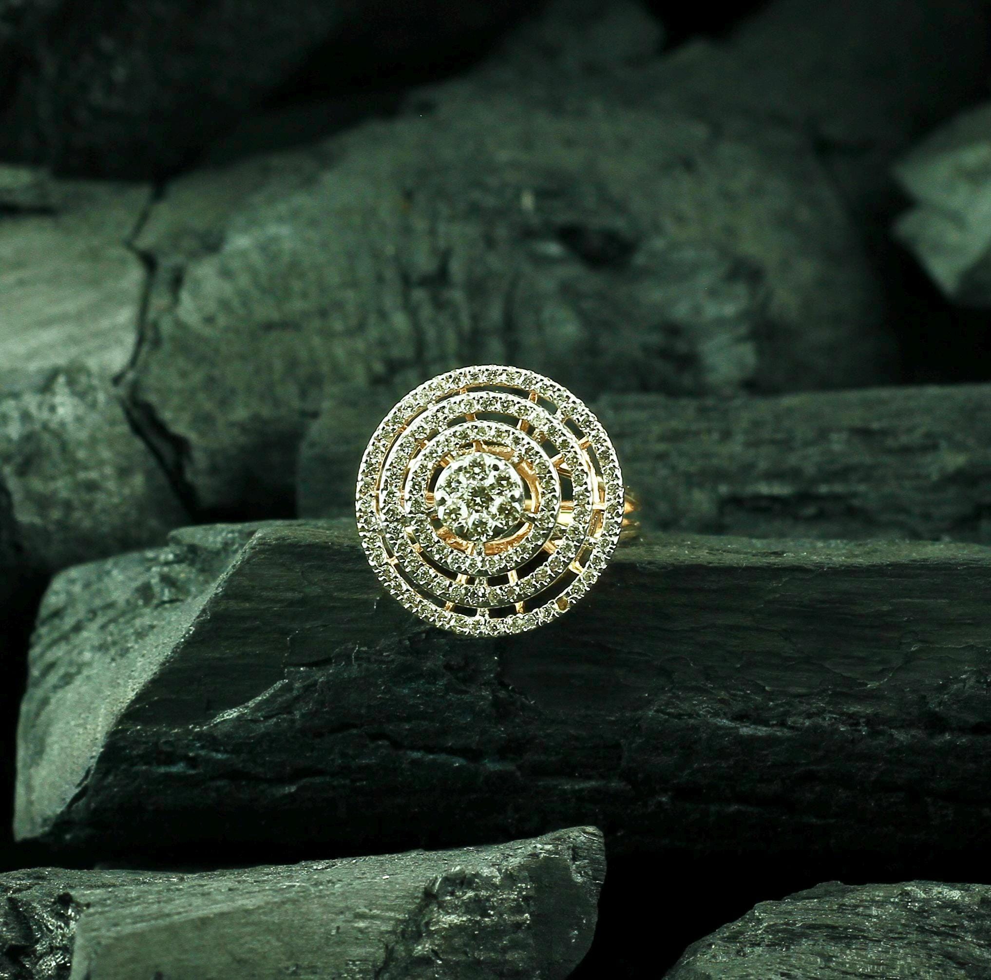 Moissanite Halo Ring, Sterling Silver Art Deco Flower Statement