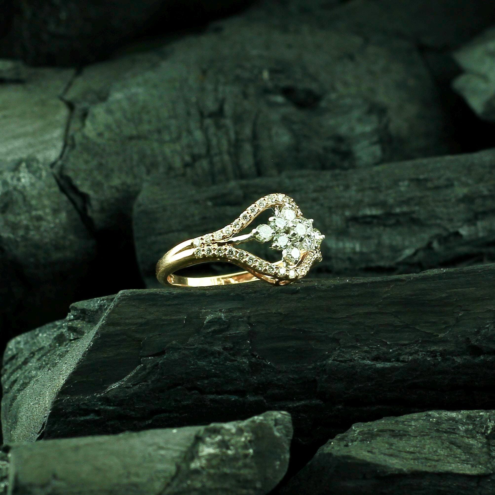 Art Deco Moissanite Flower Ring, Dainty Sterling Silver Bridal Ring
