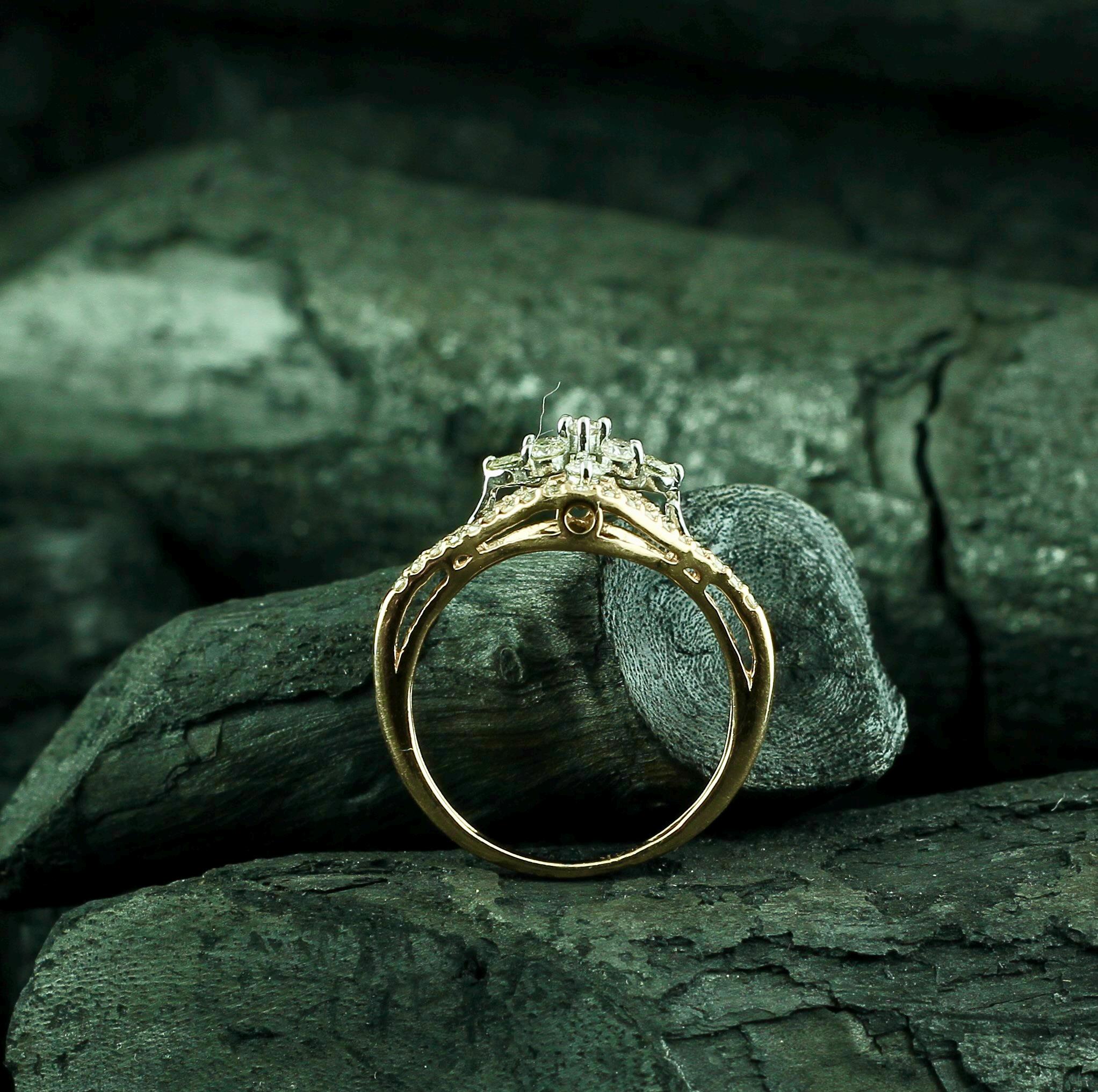 Art Deco Moissanite Flower Ring, Dainty Sterling Silver Bridal Ring