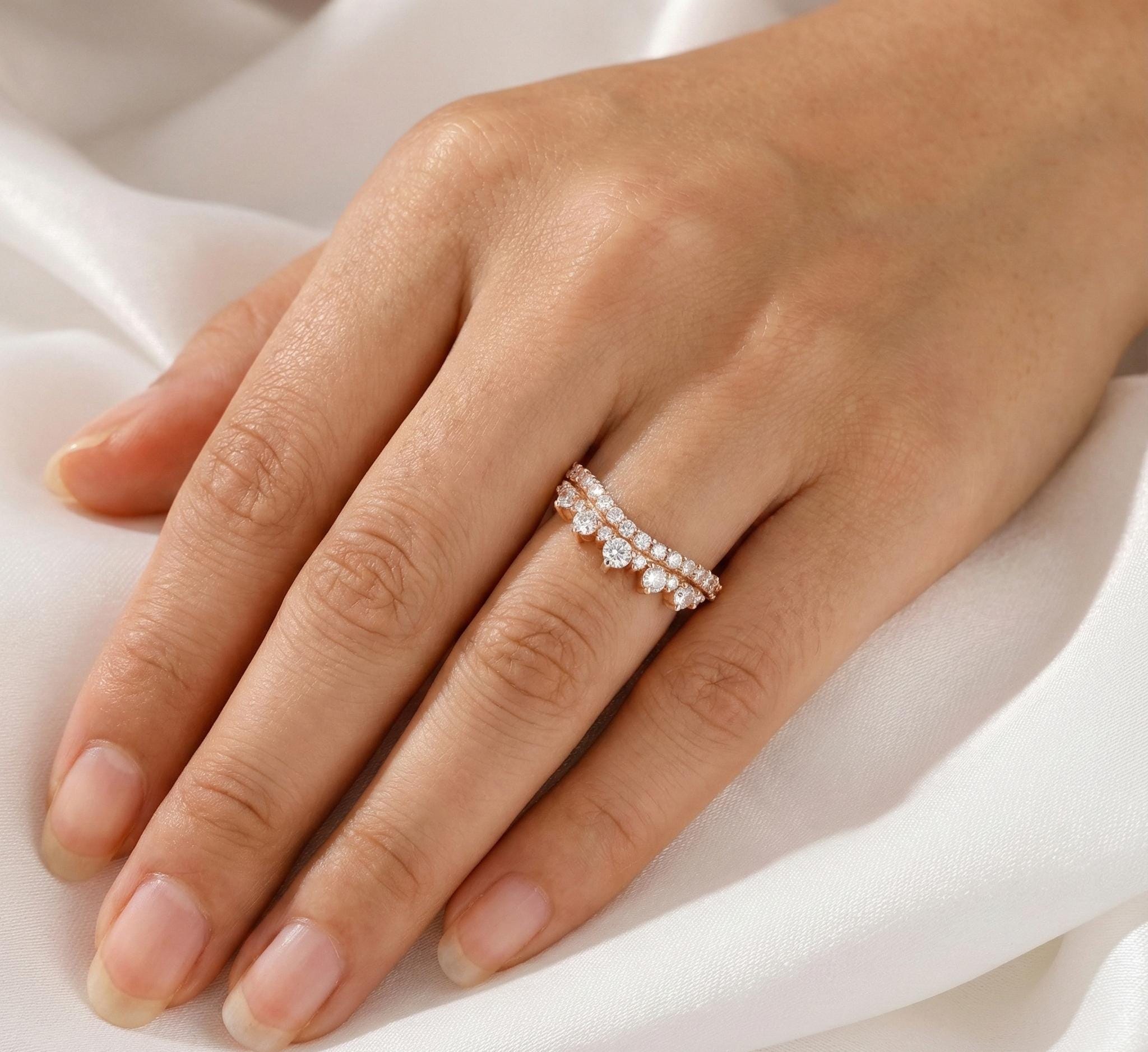 Moissanite Crown Ring: 925 Sterling Silver Wedding Band