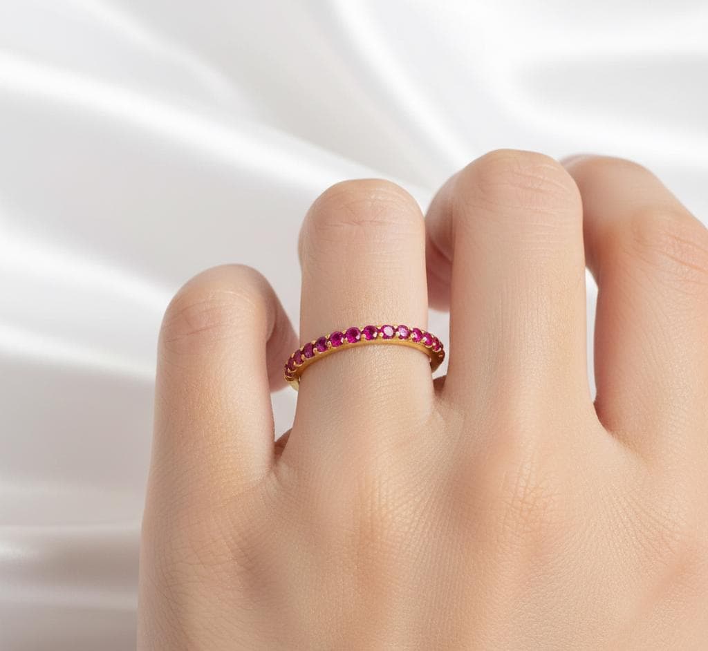 Ruby Half Eternity Band, Sterling Silver Stackable Ring