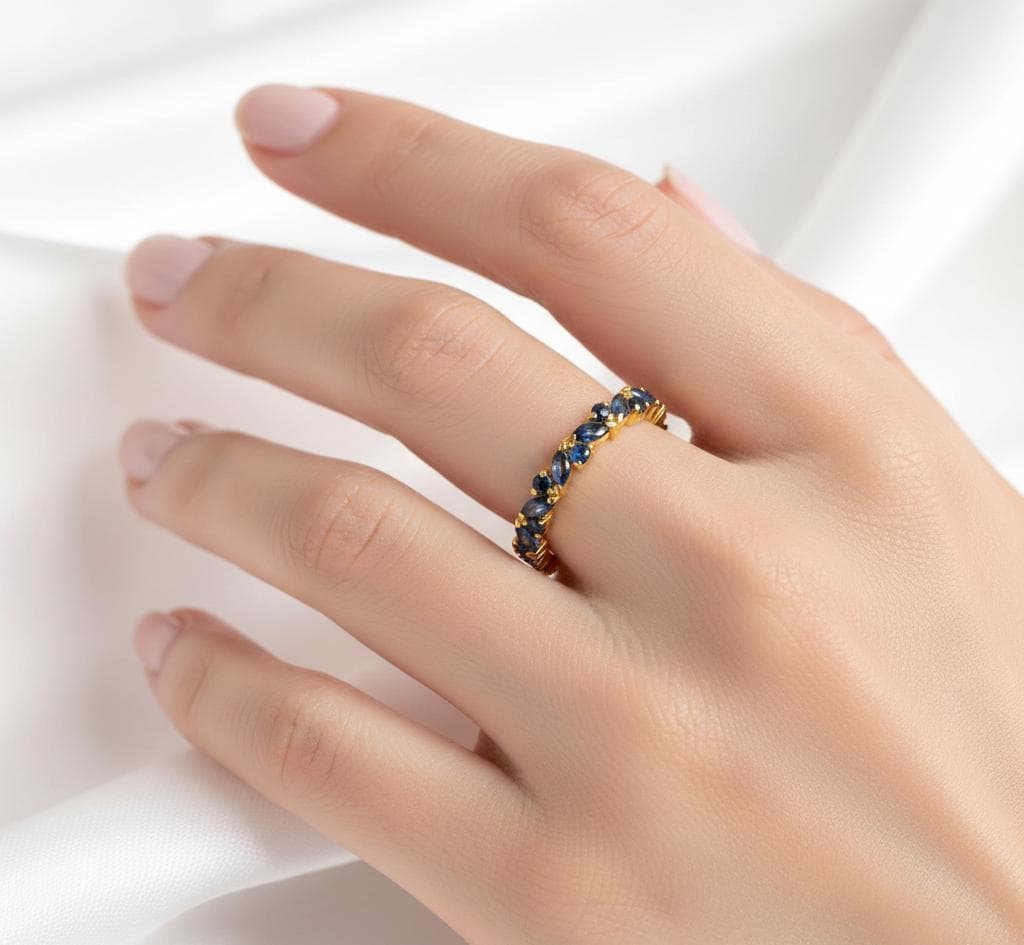 Marquise Simulated Blue Sapphire Full Eternity Ring, 925 Sterling Silver