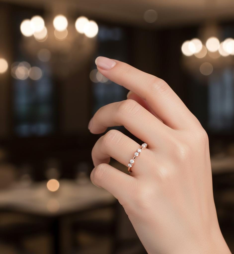 Moissanite Sterling Silver Pave Band - Dainty Half Eternity Ring