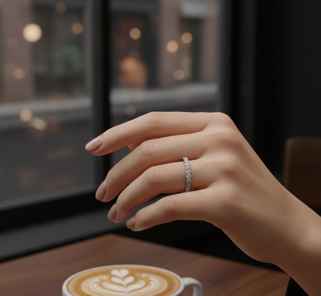Moissanite Wedding Band, 925 Sterling Silver Pave Half Eternity Ring