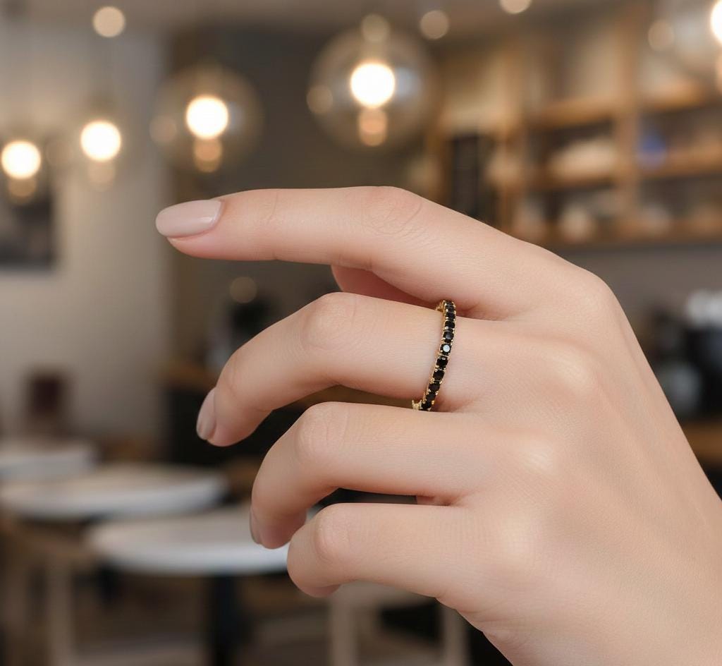 Black Onyx Eternity Band, 925 Sterling Silver Anniversary Ring