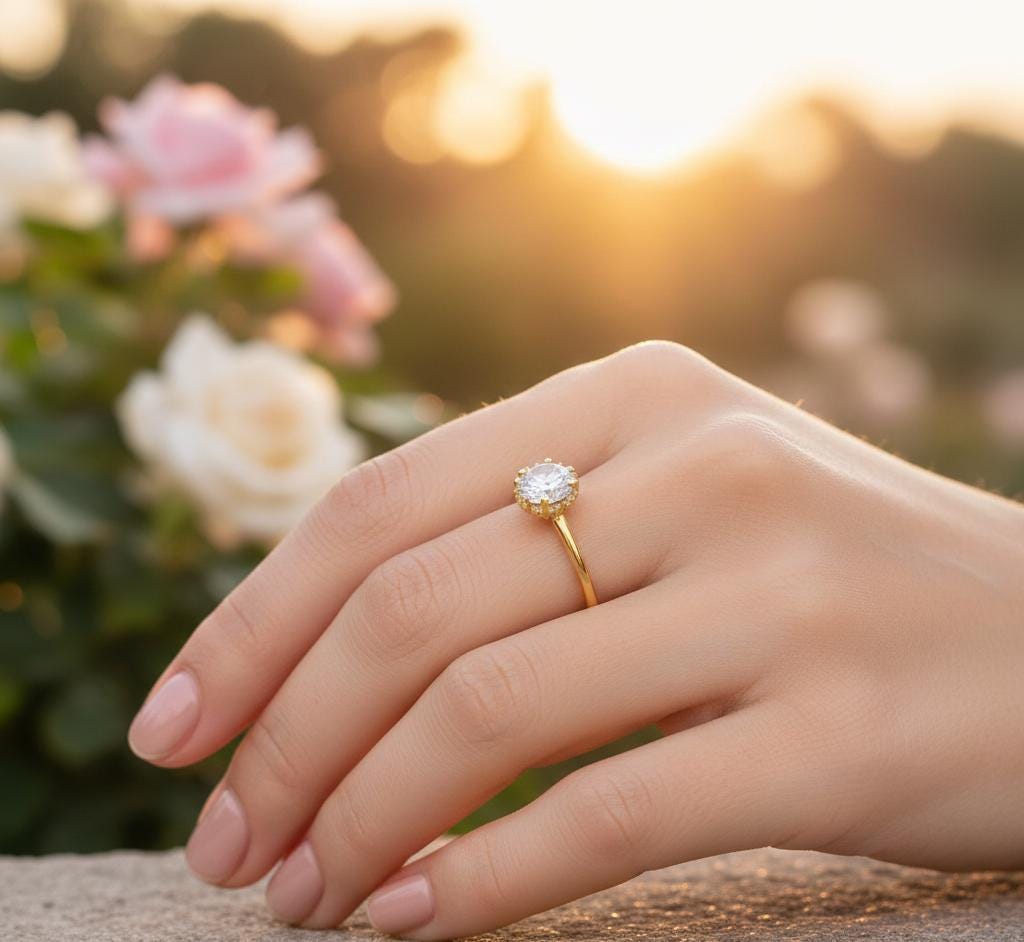 Moissanite Engagement Ring, 925 Sterling Silver, Art Deco Hidden Halo