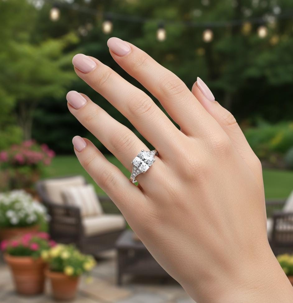 Cushion Moissanite Engagement Ring, Art Deco Halo, 925 Sterling Silver