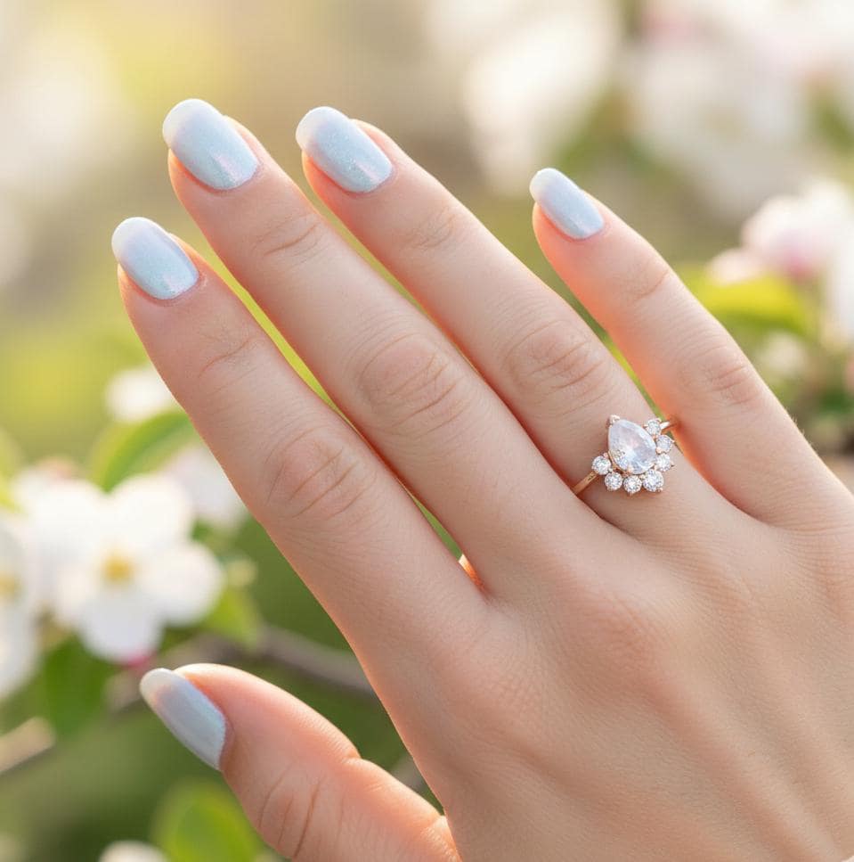 Pear Moonstone Engagement Ring, Sterling Silver Teardrop Crown Ring