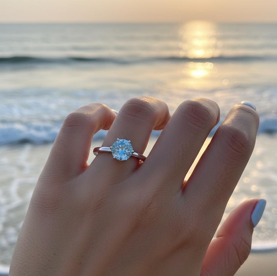 Blue Topaz Solitaire Ring, 925 Sterling Silver, Round Cut