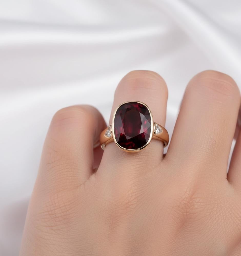 Oval Simulated Garnet Engagement Ring, Sterling Silver Halo, Vintage Solitaire