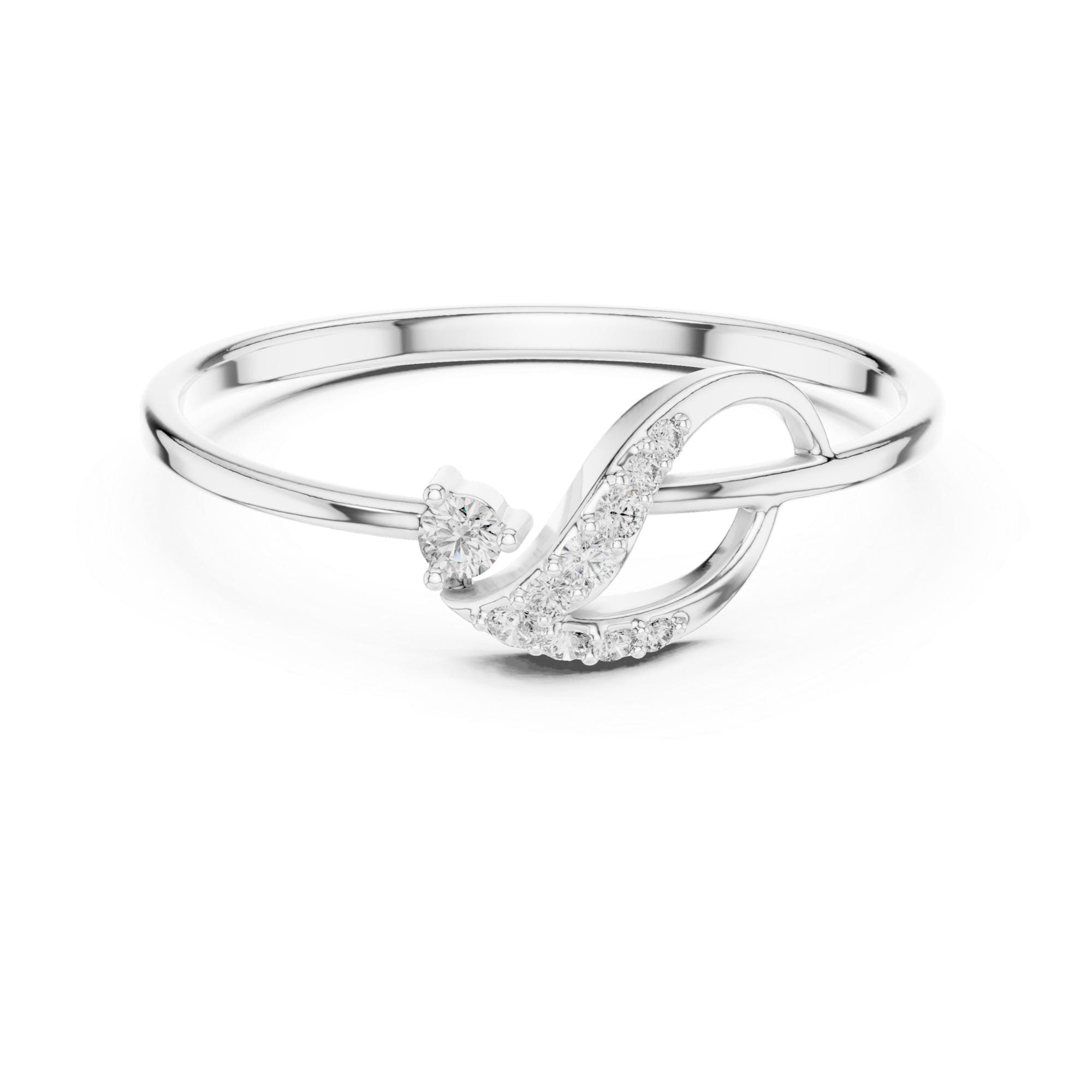 Sterling Silver Moissanite Swirl Ring – Minimalist Wave Statement Band