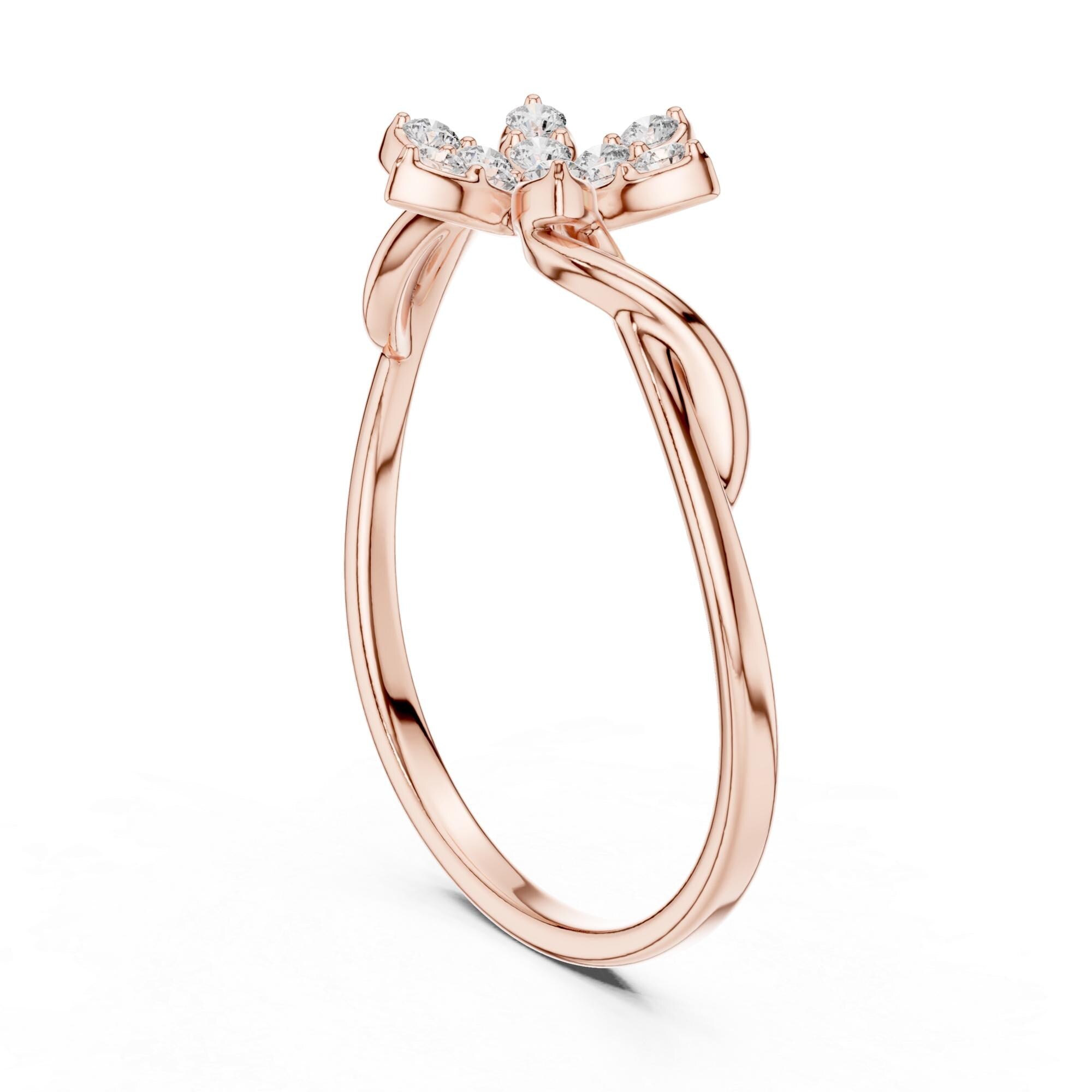 Flower Diamond Ring For Women Minimalist Floral Nature Inspired Statement Delicate Proposal Ring